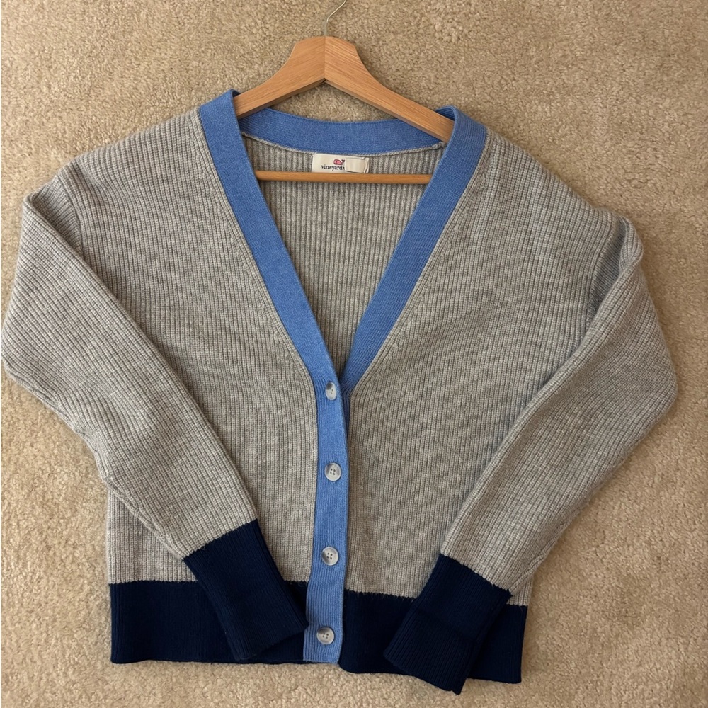 Vineyard Vines Women's Gray and Blue Cardigan Sweater